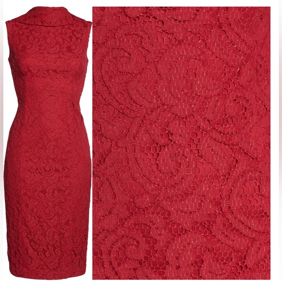 Adrianna Papell Lace Sheath Dress, Cherry Red, Size 4, Wedding Guest/Romantic - Picture 5 of 5